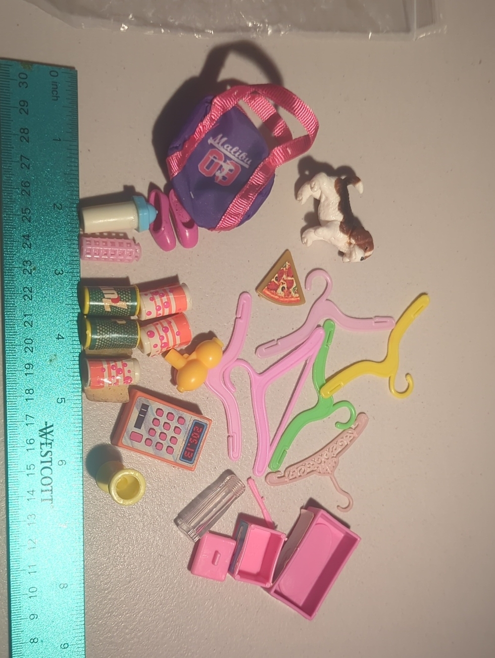 Mini Doll Accessories Set - Pink & Purple Bag with Hangers